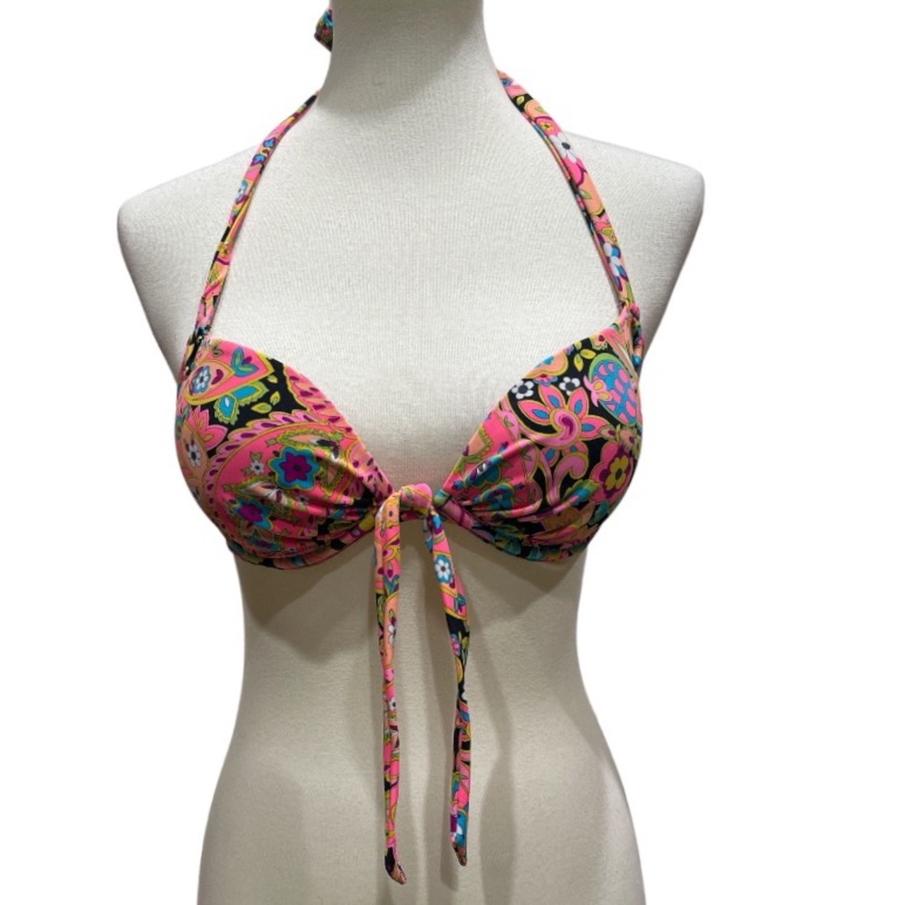 Victorias Secret VS Womens 32C Black Pink Paisley Floral Halter Bikini Swim Top